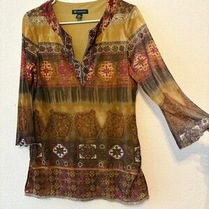 Boho vintage hippie patterned mesh top from INC size L